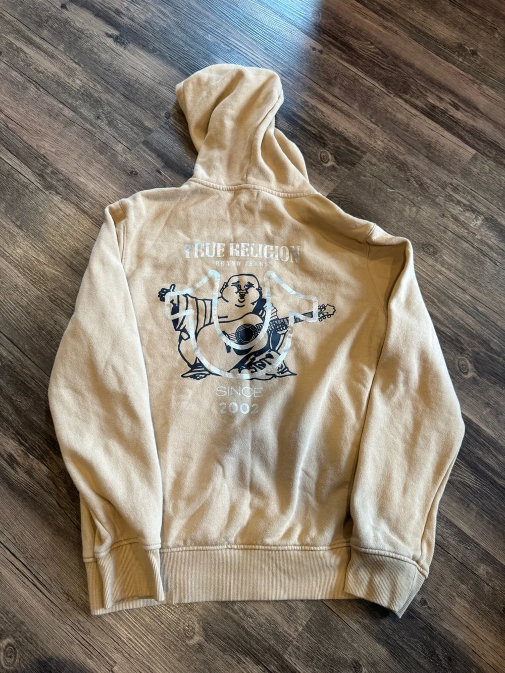 True Religion Beige Full Zip Up Hoodie Sweatshirt Men's M Graphic